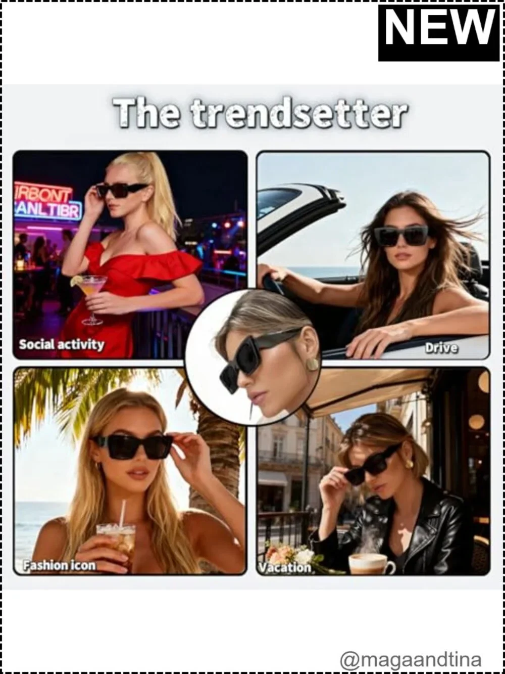 Oversized Square Sunglasses for Women Retro UV Protection Plastic Frame